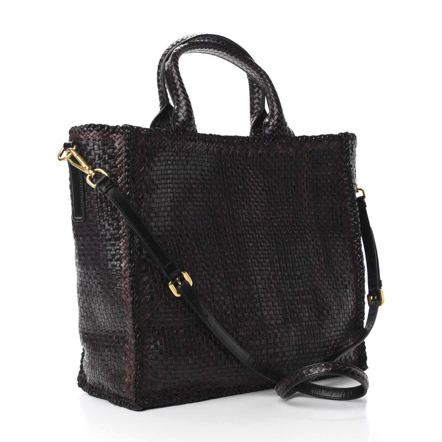 Prada Goatskin Woven Large Tote Moro Black 3 of 11