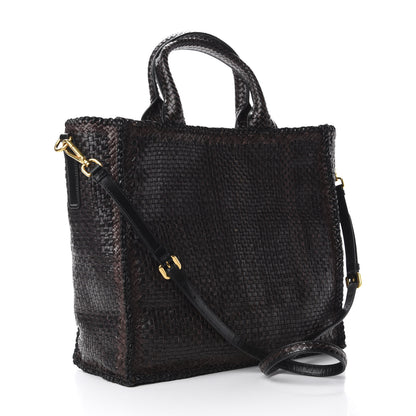 Prada Goatskin Woven Large Tote Moro Black 3 of 11