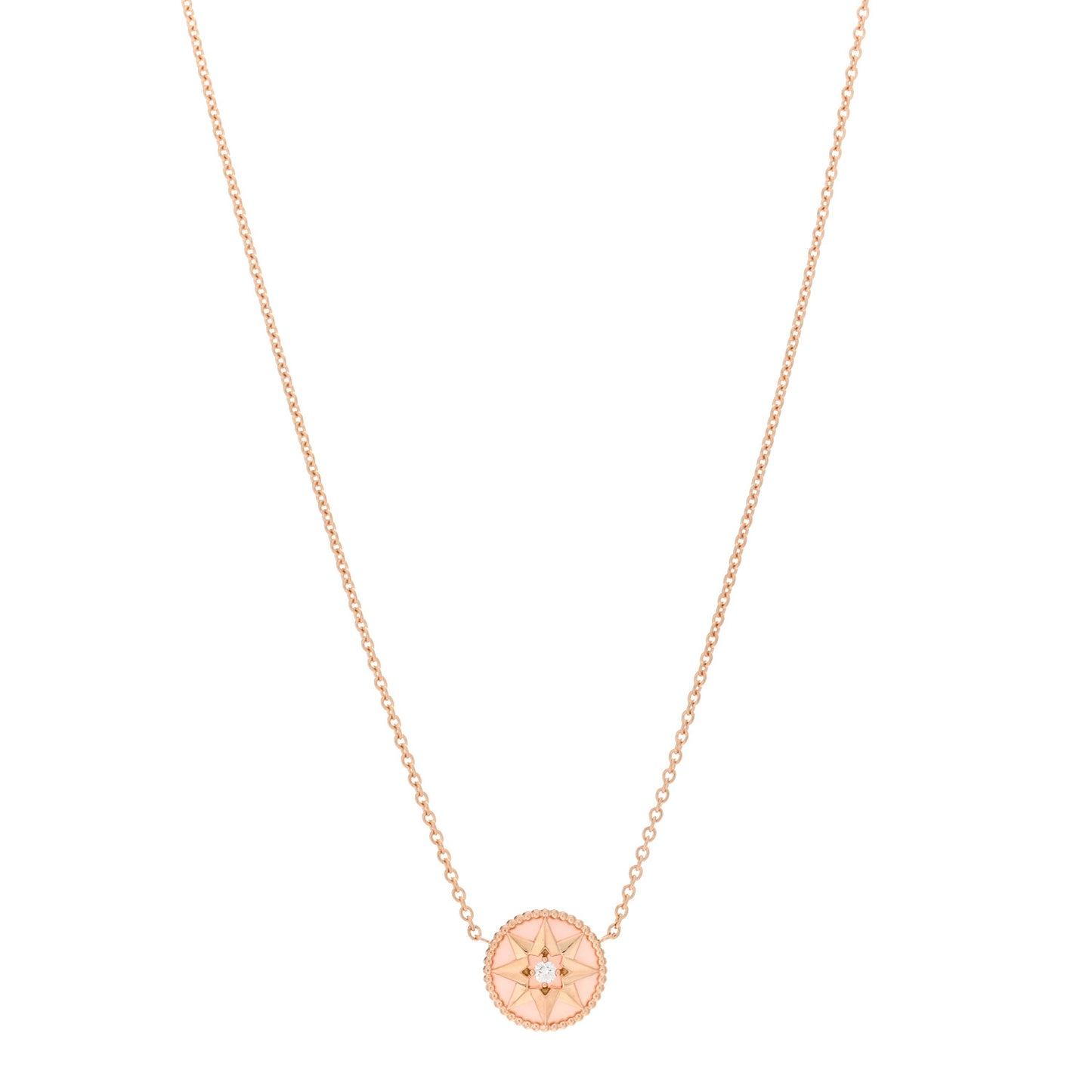 18K Rose Gold Diamond Pink Opal Rose Des Vents Necklace
