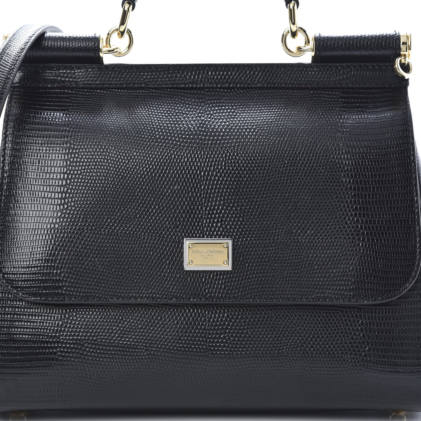 Iguana Calfskin Embossed Medium Miss Sicily Satchel Black