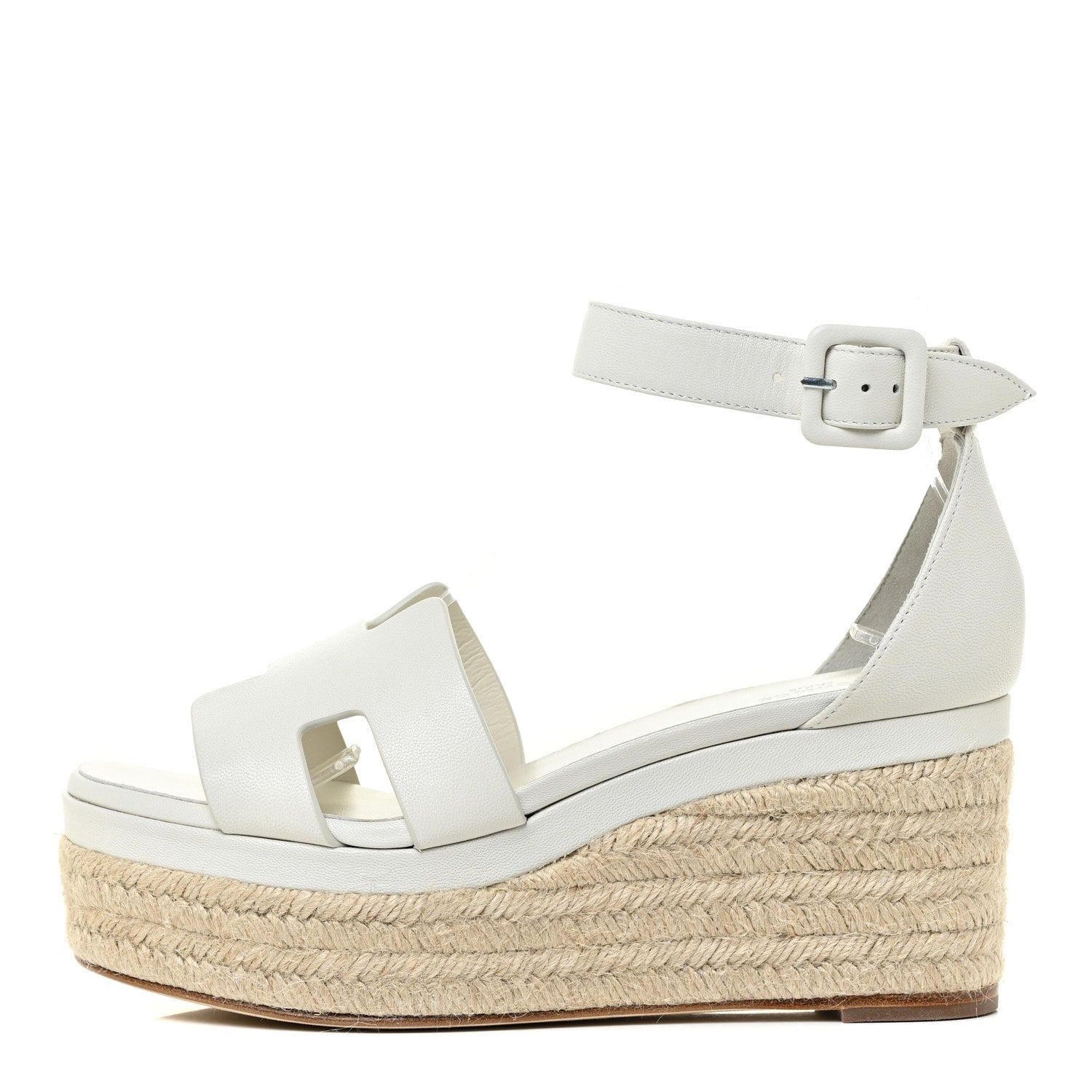 Hermes Goatskin Elda Espadrille Wedge Sandals 37 White 1 of 14