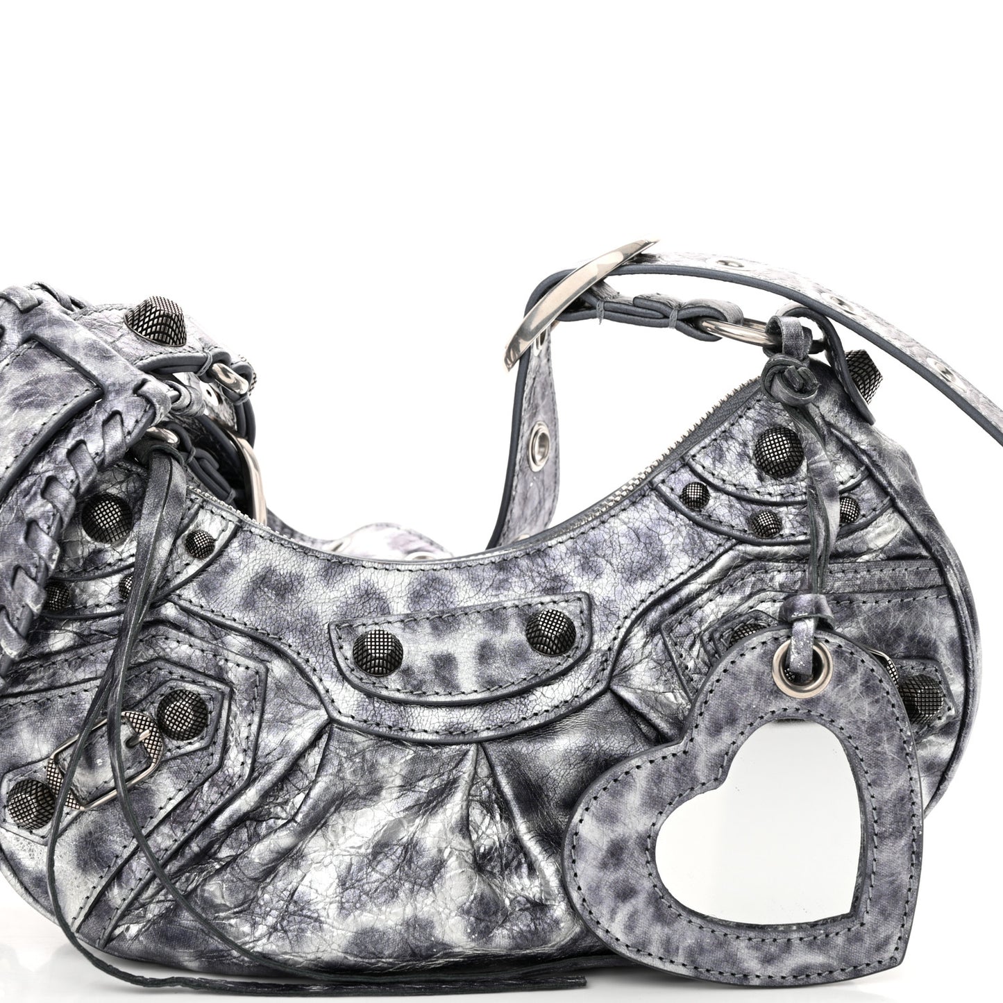 Metallic Agneau Arena Leopard Le Cagole Shoulder Bag XS Dark Grey
