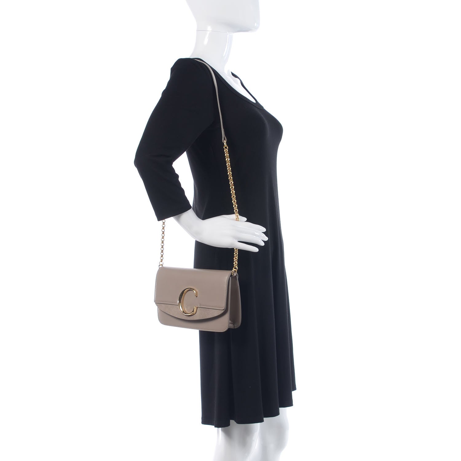 Chloe Calfskin Suede C Clutch With Chain Motty Grey 2 of 10