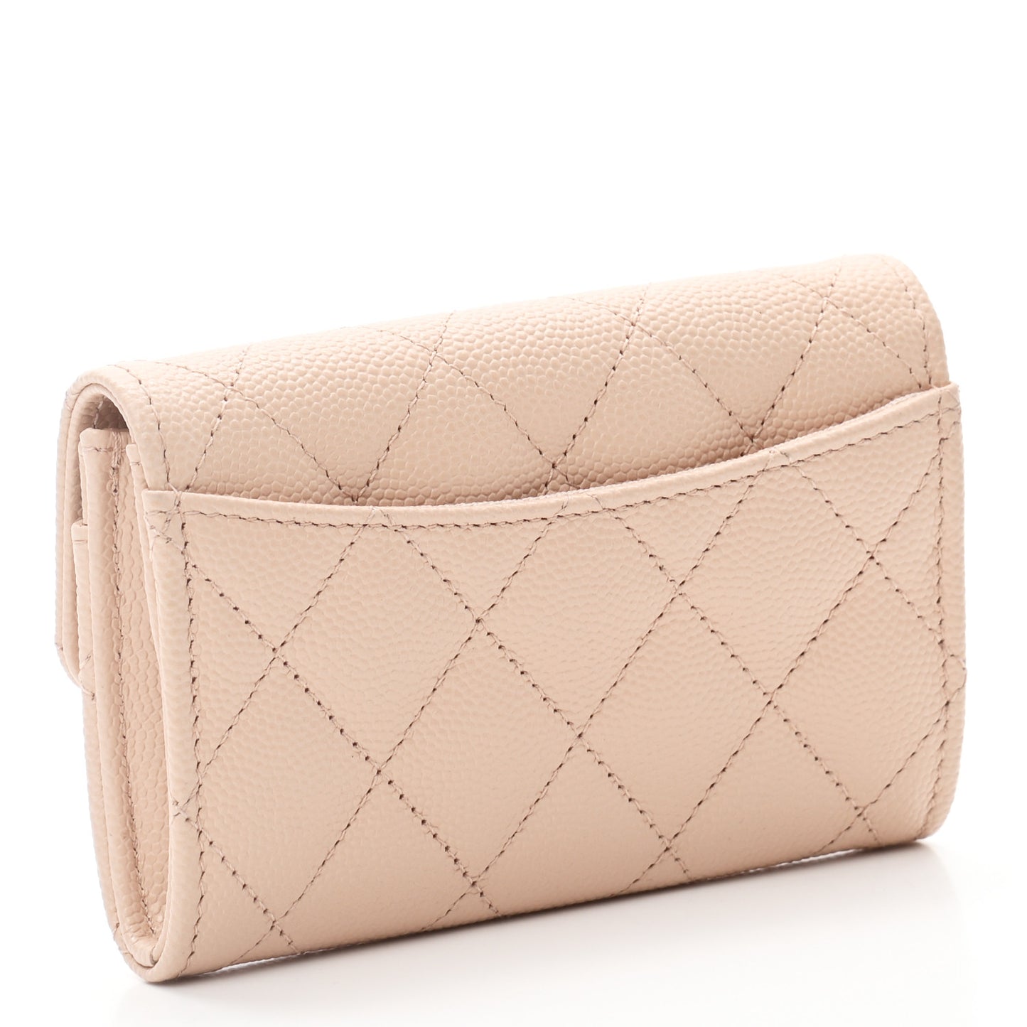 Caviar Quilted Flap Card Holder Wallet Beige