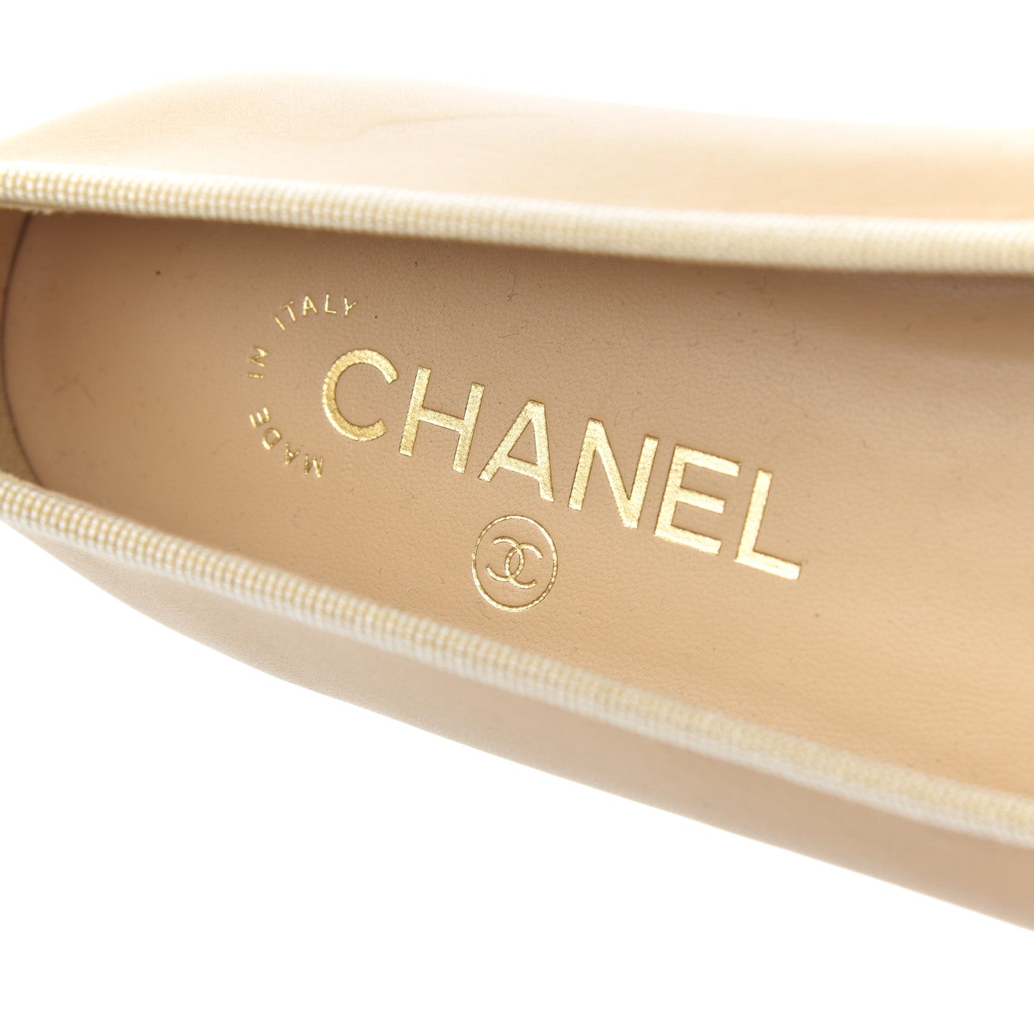 Chanel Lambskin Cap Toe CC Ballerina Flats 37.5 Beige Black 6 of 19