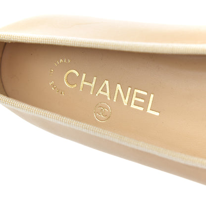 Chanel Lambskin Cap Toe CC Ballerina Flats 37.5 Beige Black 6 of 19