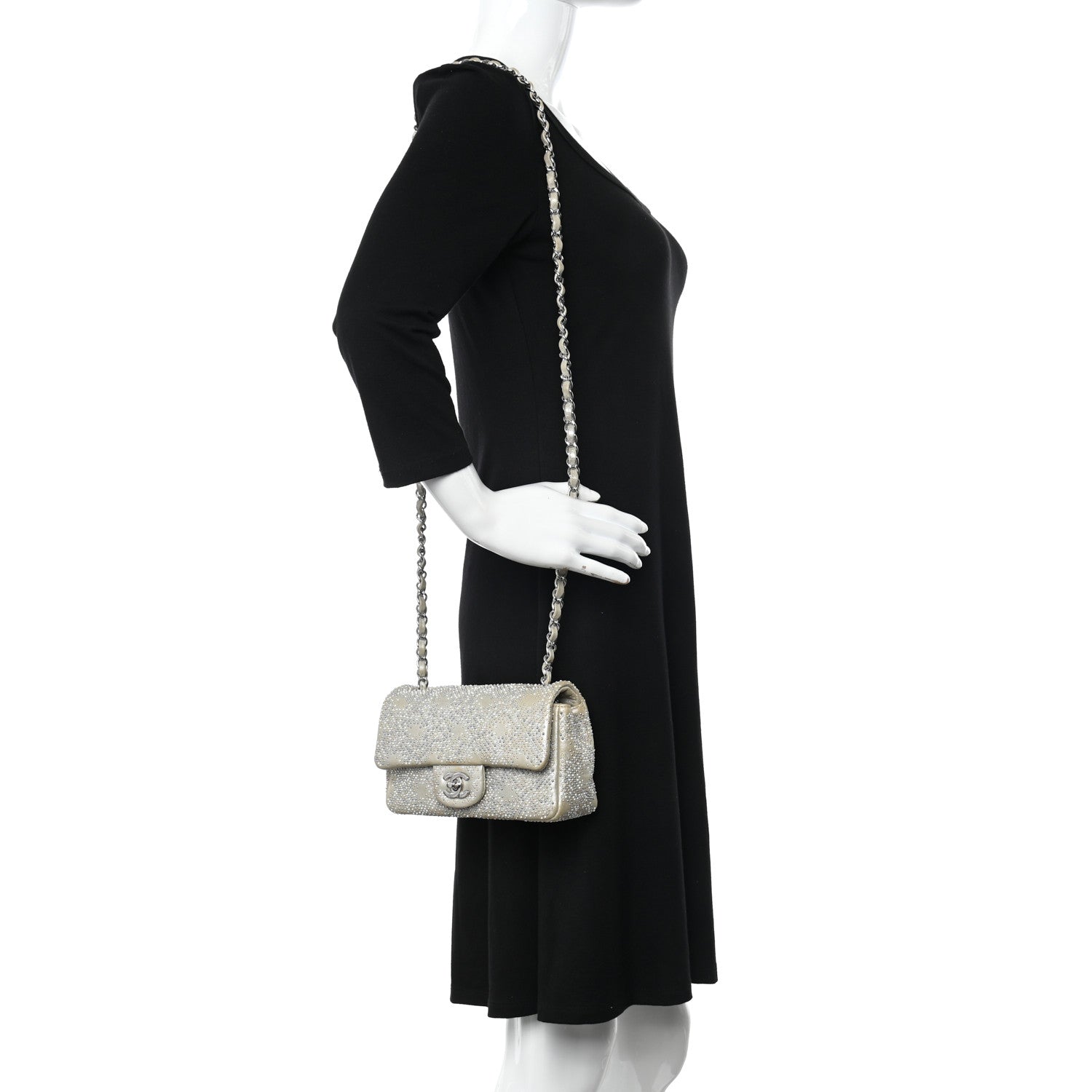 Chanel Iridescent Calfskin Studded Mini Flap Silver 2 of 19