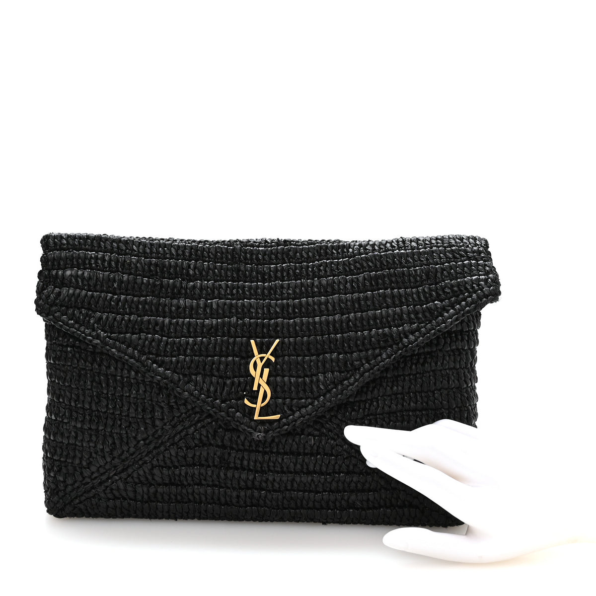Raffia Large Cassandre Envelope Pouch Black