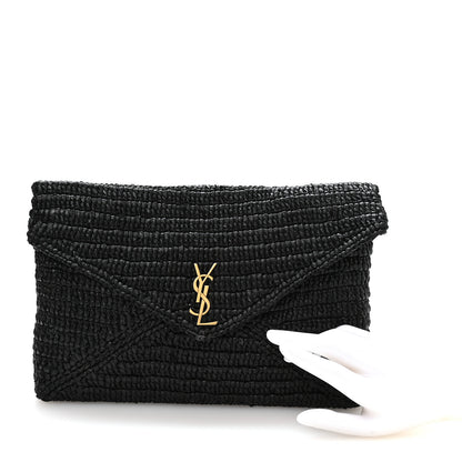 Saint Laurent Raffia Large Cassandre Envelope Pouch Black 2 of 8
