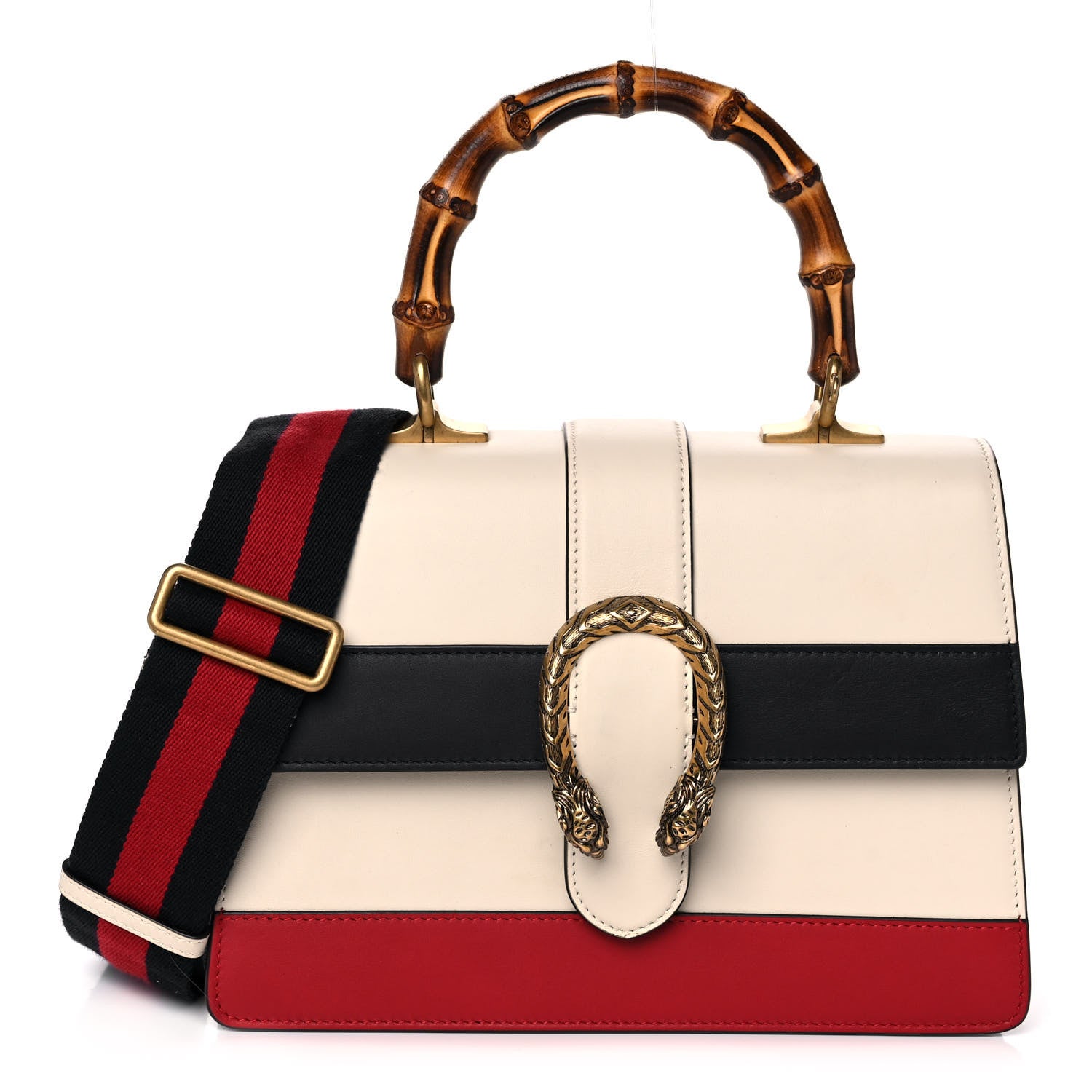 Gucci Calfskin Bamboo Web Medium Dionysus Top Handle Bag White Blue Hibiscus Red 1 of 16