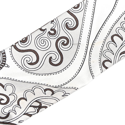 Hermes Silk Festival Des Amazones Bandana Fringed Twilly Craie Brun 6 of 6