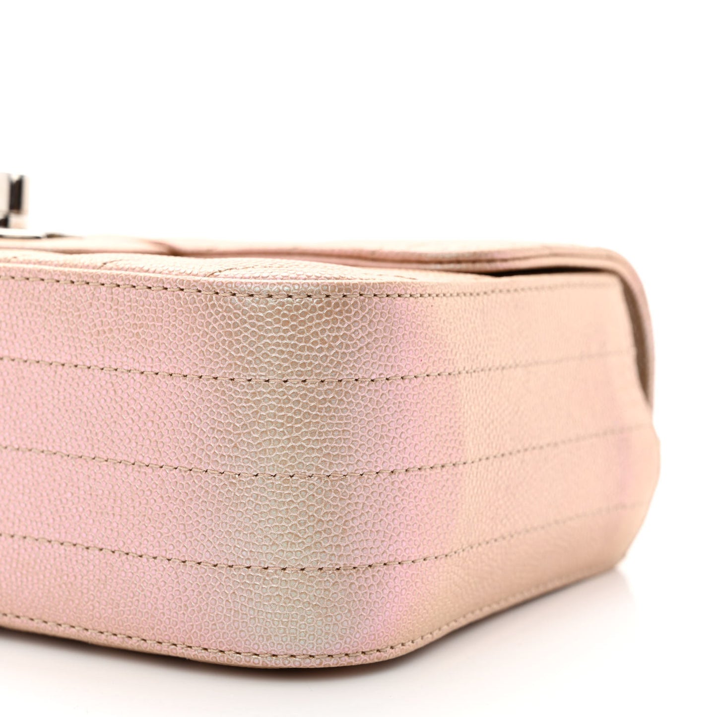 Iridescent Caviar Chevron Quilted Mini Rectangular Flap Light Gold