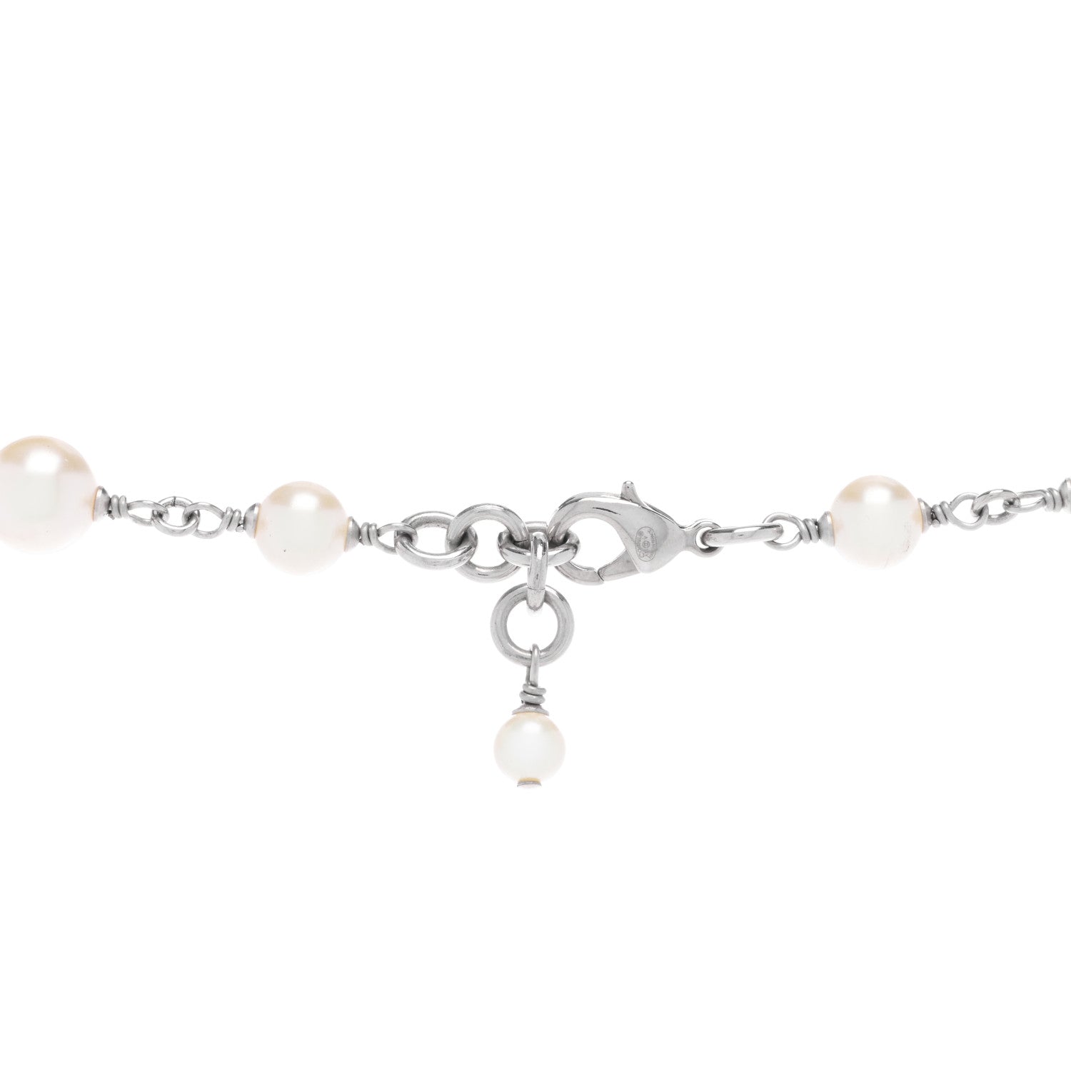 Chanel Graduated Pearl Crystal CC Long Necklace Silver 3 of 3