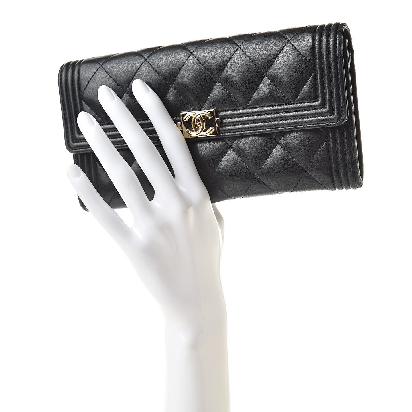 Lambskin Quilted Boy Flap Wallet Black