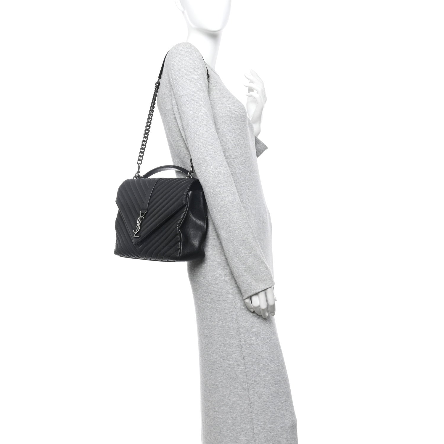 Saint Laurent Sheepskin Matelasse Chevron Monogram Large College Satchel Black 2 of 13