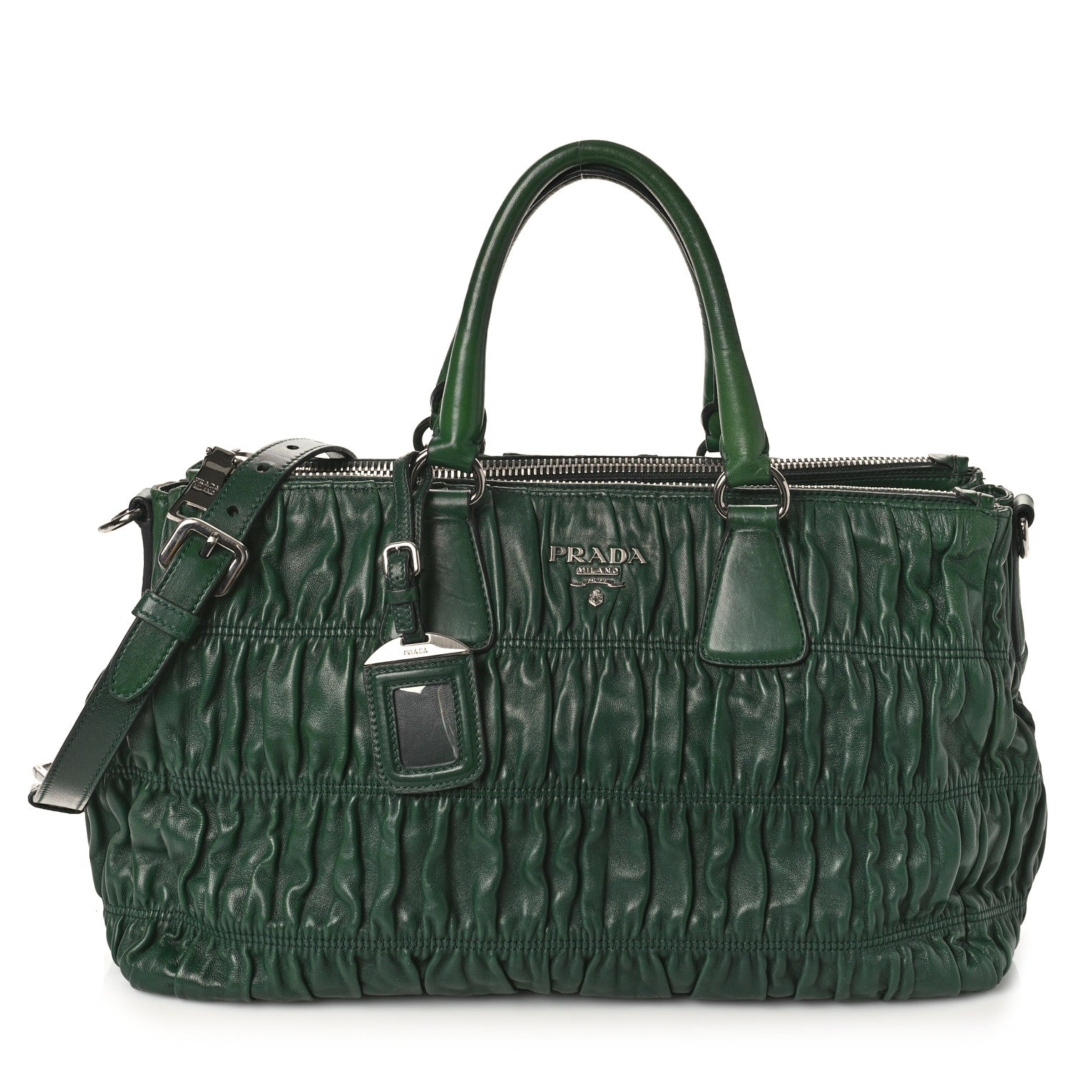 Prada Nappa Gaufre Double Zip Tote Green 1 of 12