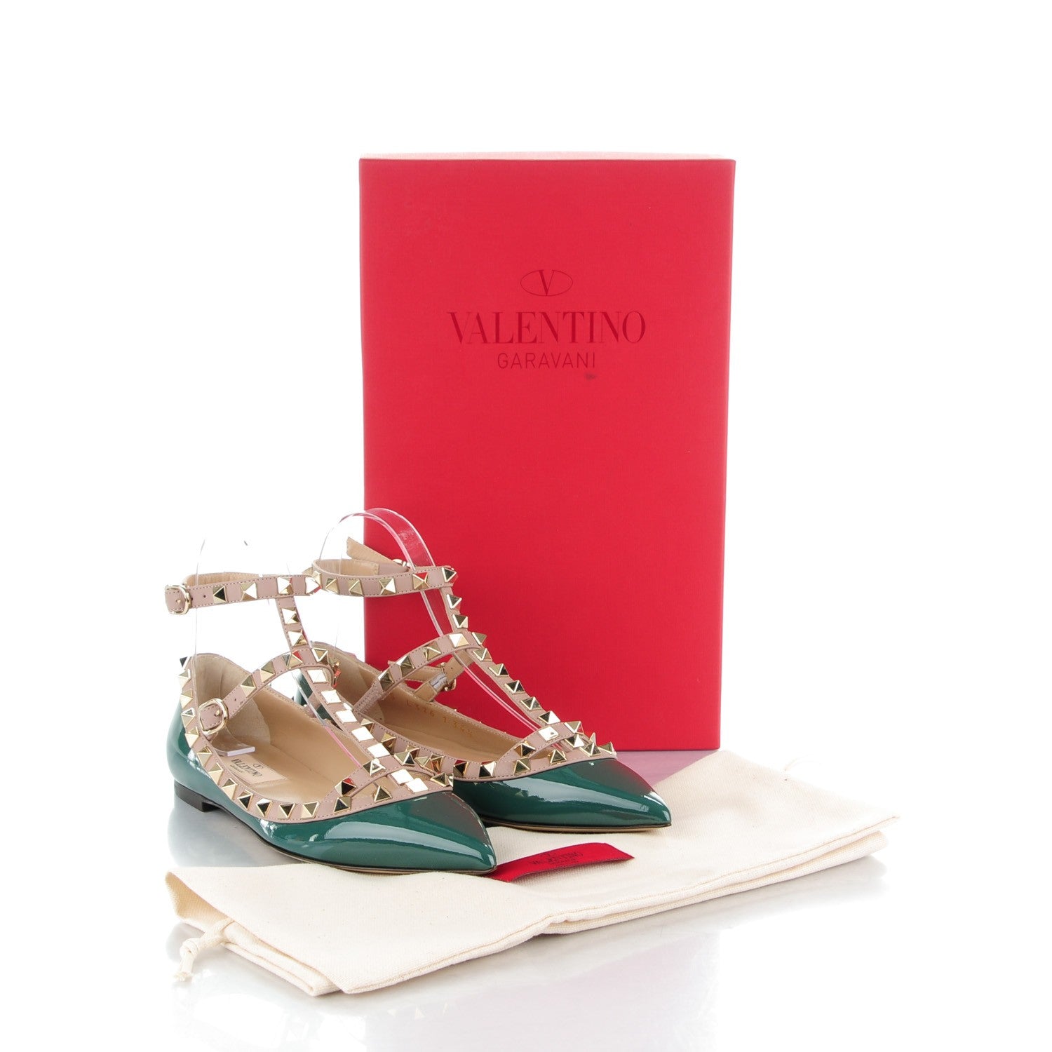 Valentino Garavani Patent Rockstud Cage Ballerina Flats 34.5 Green Poudre 8 of 8