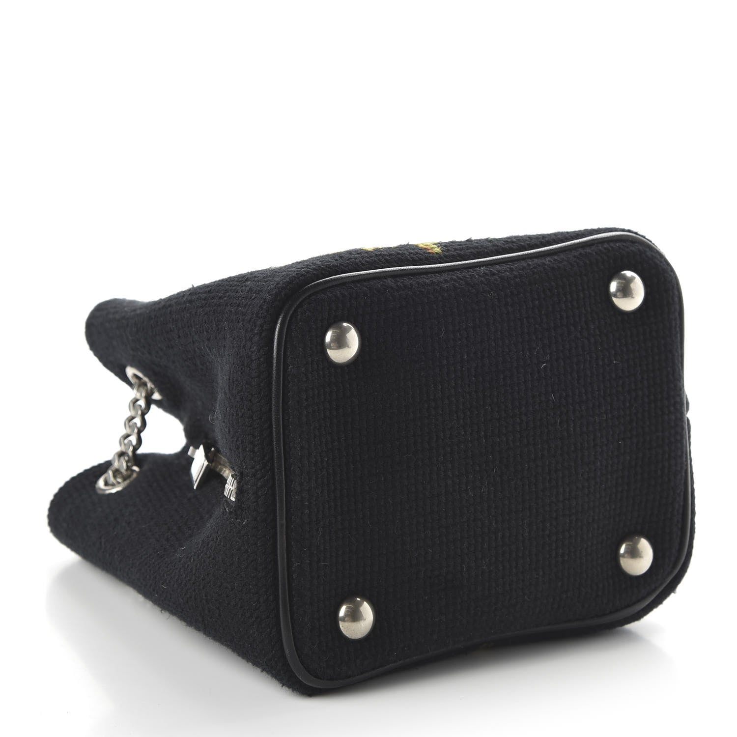 Saint Laurent Woven Wool Embroidered Baby Emmanuelle Bucket Bag Black 4 of 13