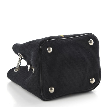 Saint Laurent Woven Wool Embroidered Baby Emmanuelle Bucket Bag Black 4 of 13