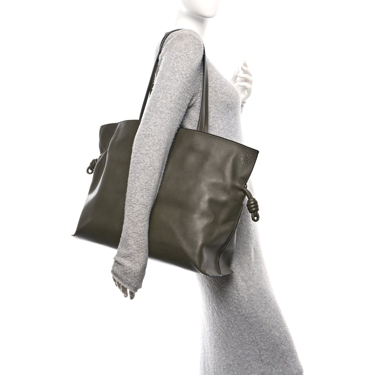 Calfskin Flamenco Knot XL Shoulder Bag Khaki Green