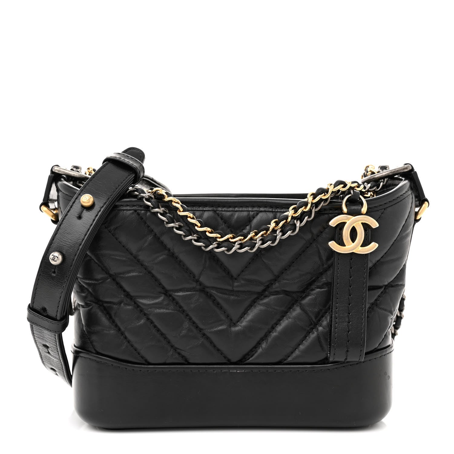Chanel Aged Calfskin Chevron Quilted Small Gabrielle Hobo Black 1 of 12