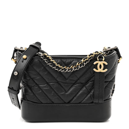 Chanel Aged Calfskin Chevron Quilted Small Gabrielle Hobo Black 1 of 12