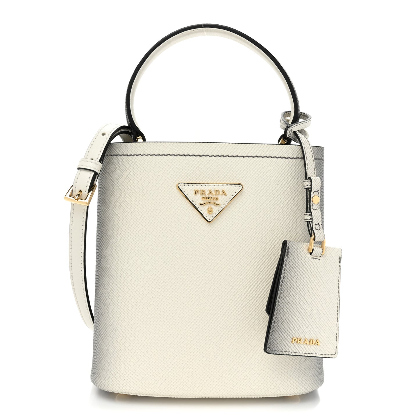 Saffiano Cuir Small Panier Bucket Bag White Sfumato