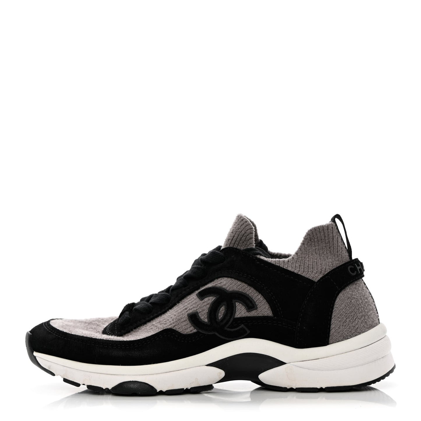 Fabric Suede Calfskin CC Sneakers 37.5 Grey Black