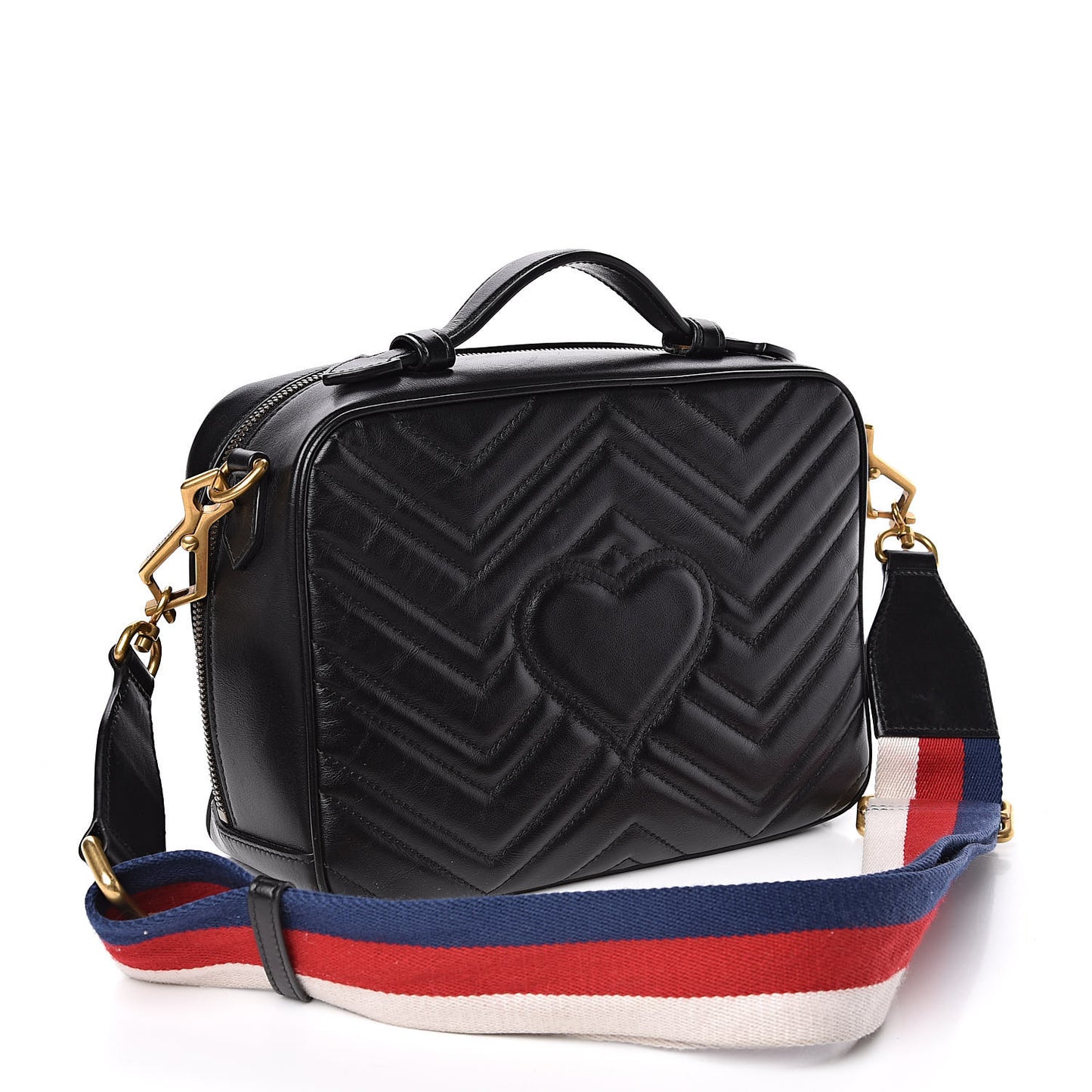 Calfskin Matelasse Sylvie Web Small GG Marmont Top Handle Shoulder Bag Black