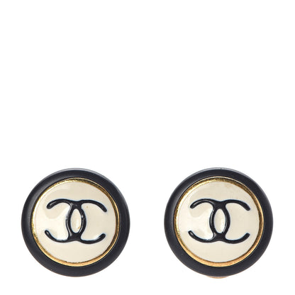 Chanel Enamel CC Clip On Earrings Ivory Gold Black 1 of 5