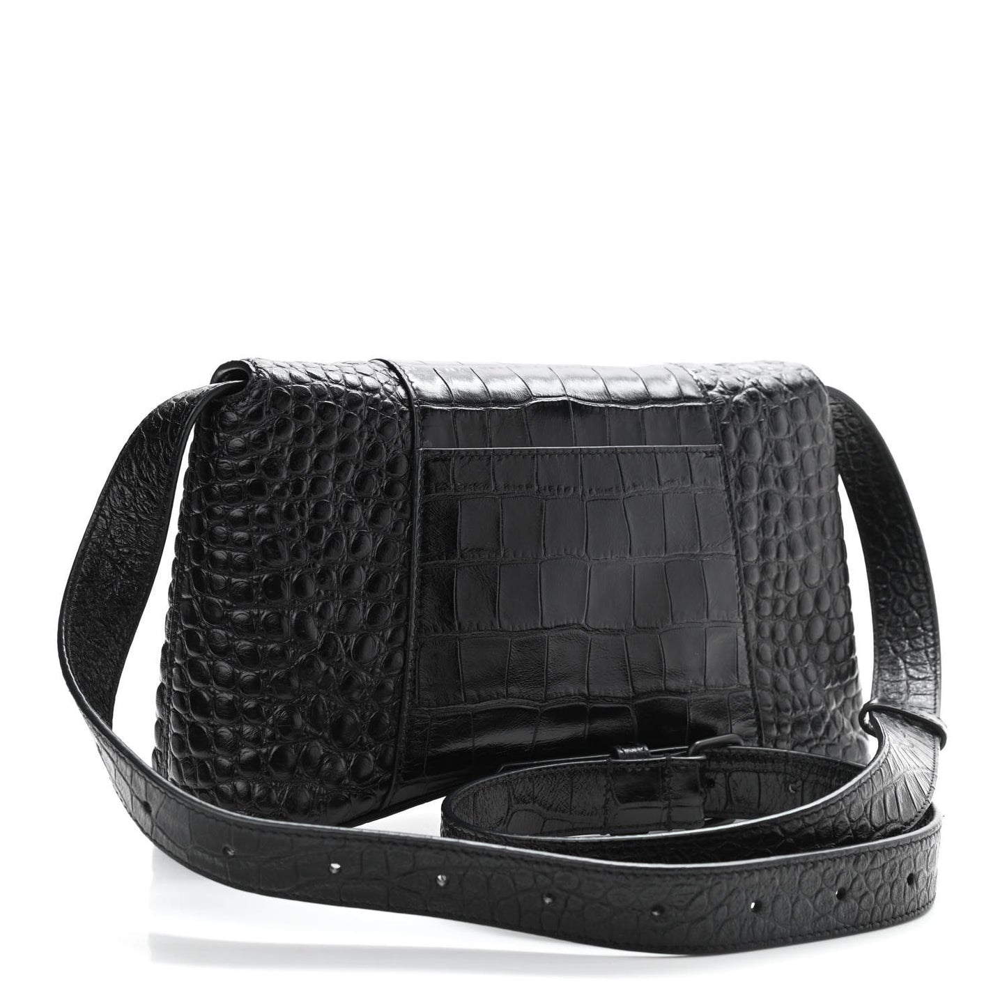 Extra Supple Calfskin Crocodile Embossed Monochrome XS Downtown Shoulder Bag Black