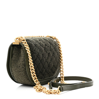 Chanel Calfskin Shearling Quilted Small Boy Messenger Bag Khaki 3 of 10
