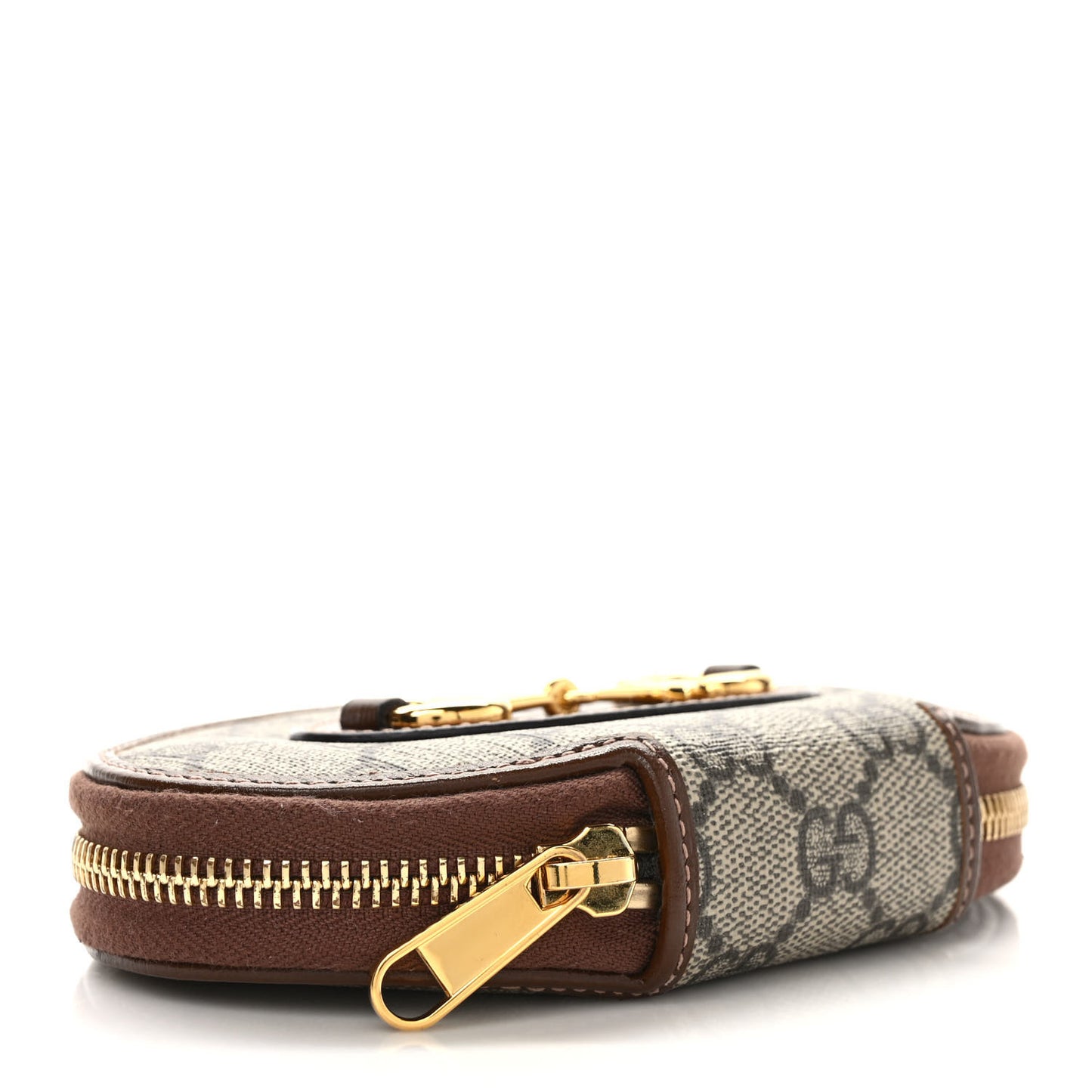 GG Supreme Monogram Azalea Calfskin Horsebit 1955 Coin Case Beige Ebony Brown Sugar