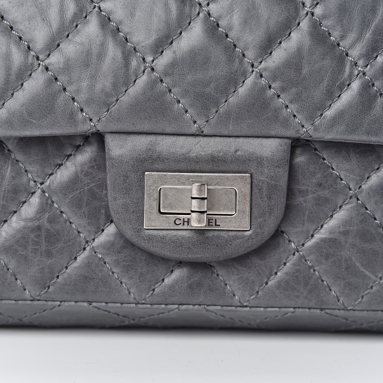 Chanel Aged Calfskin Quilted 50th Anniversary 2.55 Reissue 225 Flap Gris 11 of 12