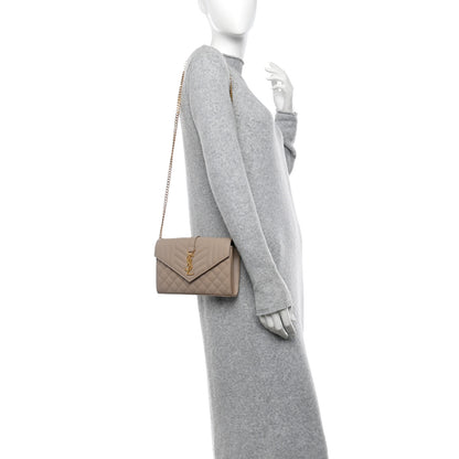 Saint Laurent Grain De Poudre Mixed Matelasse Triquilt Monogram Chain Wallet Dark Beige 2 of 11