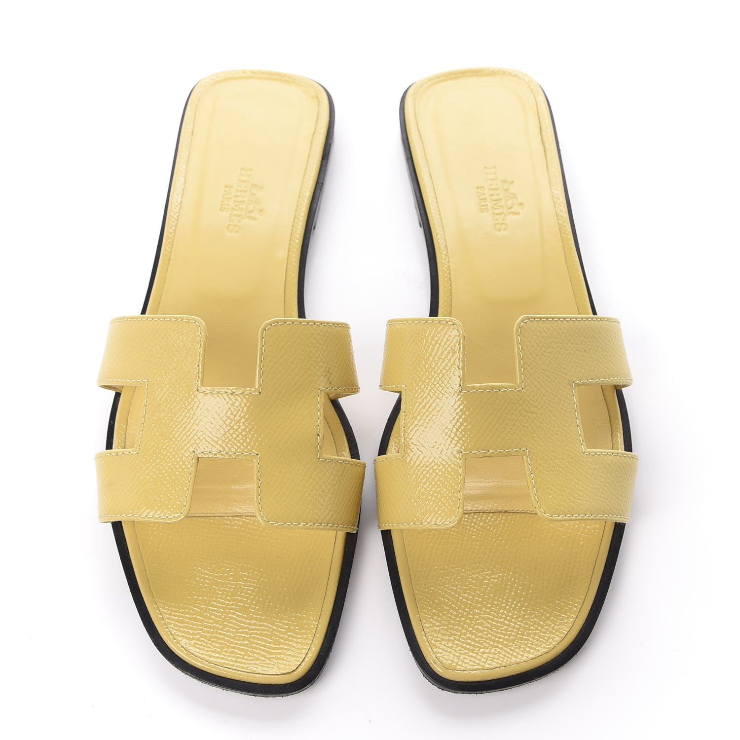 Hermes Patent Epsom Oran Sandals 38 Paille 6 of 7