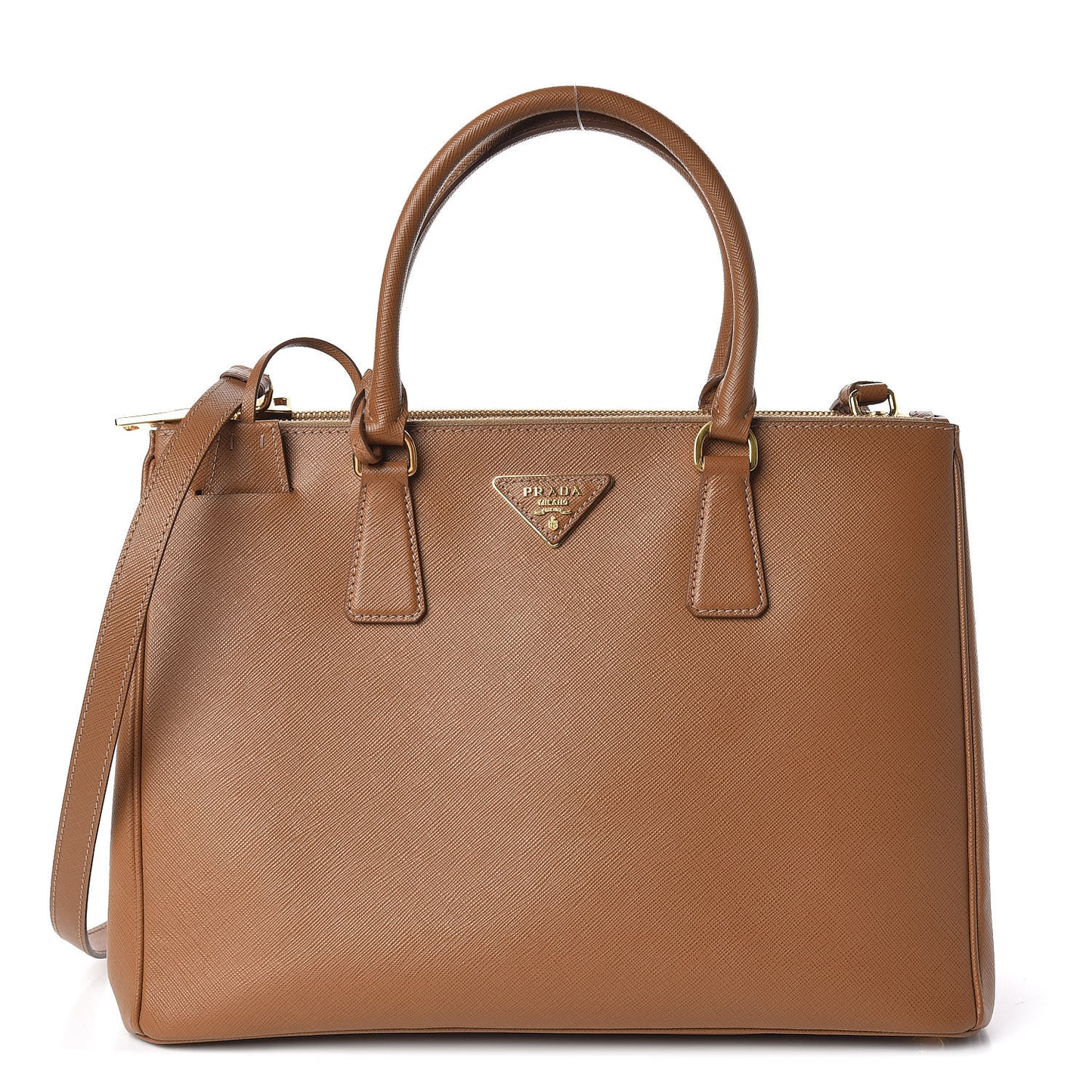 Saffiano Medium Galleria Double Zip Tote Caramel