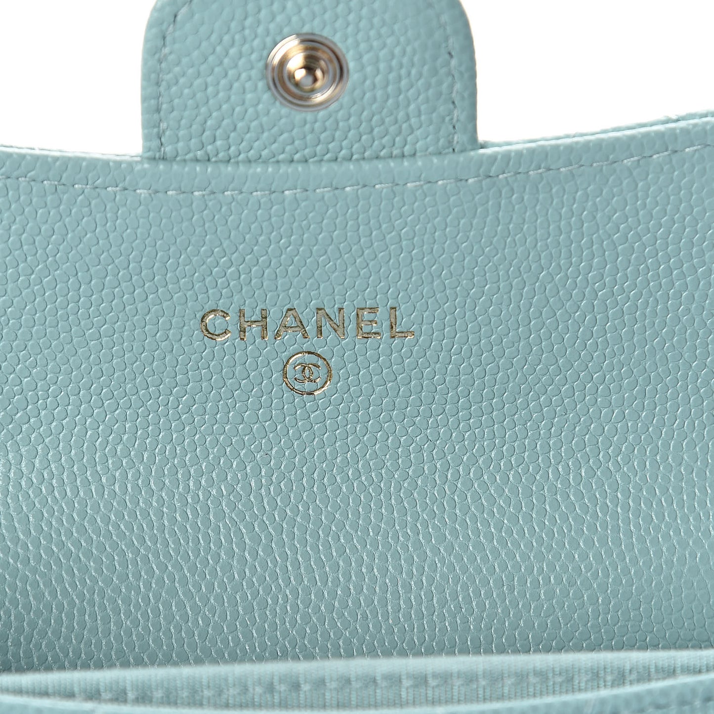 Caviar Quilted Flap Card Holder Wallet Light Blue