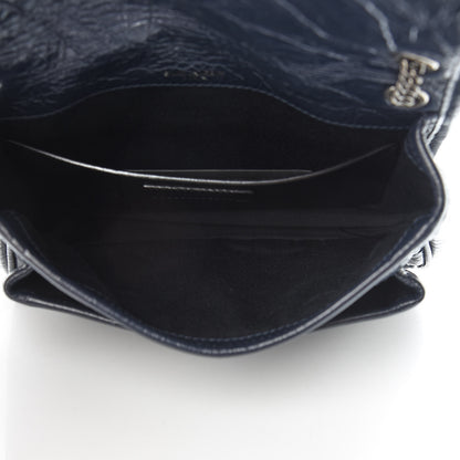 Saint Laurent Crinkled Calfskin Matelasse Monogram Baby Niki Chain Satchel Navy 5 of 11