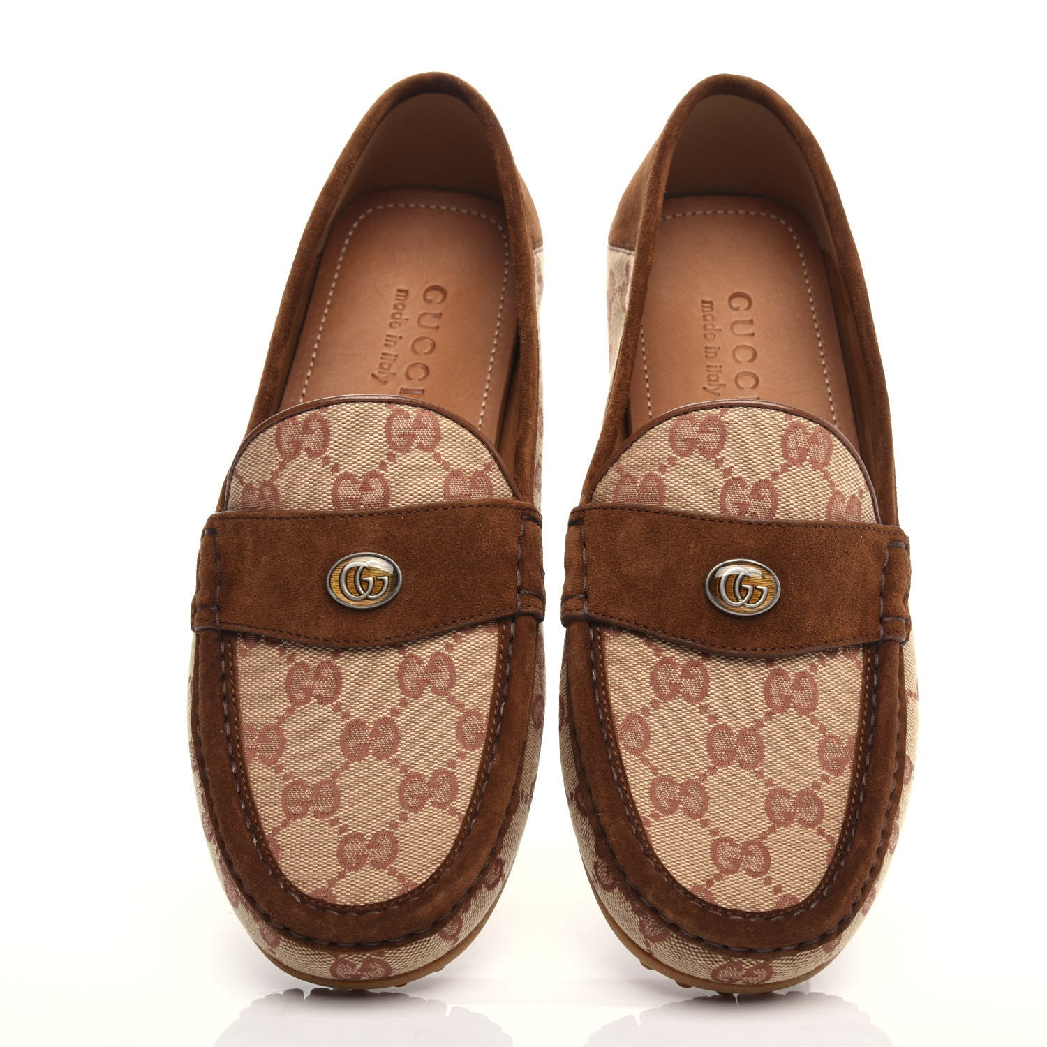Gucci GG Monogram Suede Mens Driver Loafers 8 Beige Ruggine Cuir 5 of 11