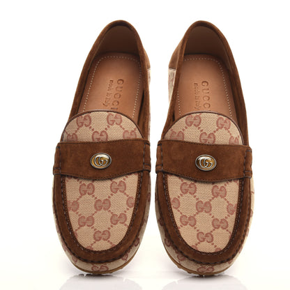 Gucci GG Monogram Suede Mens Driver Loafers 8 Beige Ruggine Cuir 5 of 11