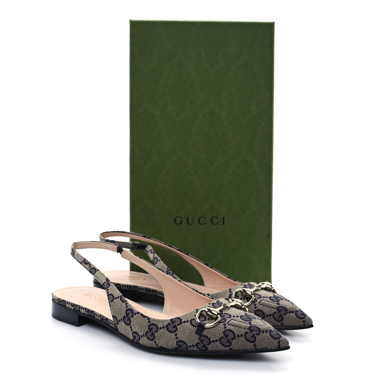 Gucci Monogram Horsebit Womens Slingback Ballet Flat 39.5 Beige Blue 10 of 10