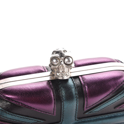 Alexander McQueen Metallic Saffiano Britannia Skull Box Clutch Green Black Purple 9 of 9