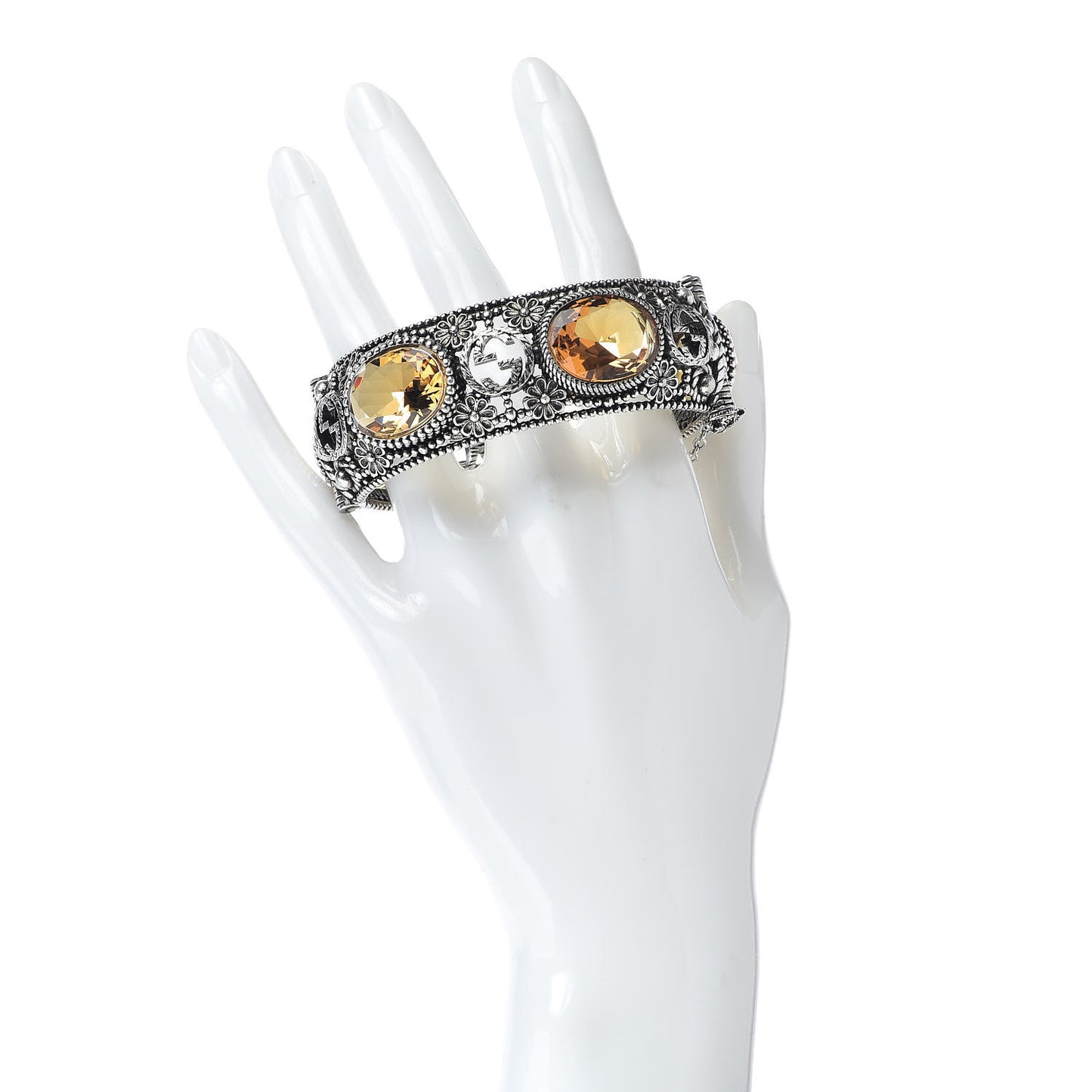 Sterling Silver Crystal Interlocking G Bangle Bracelet Yellow