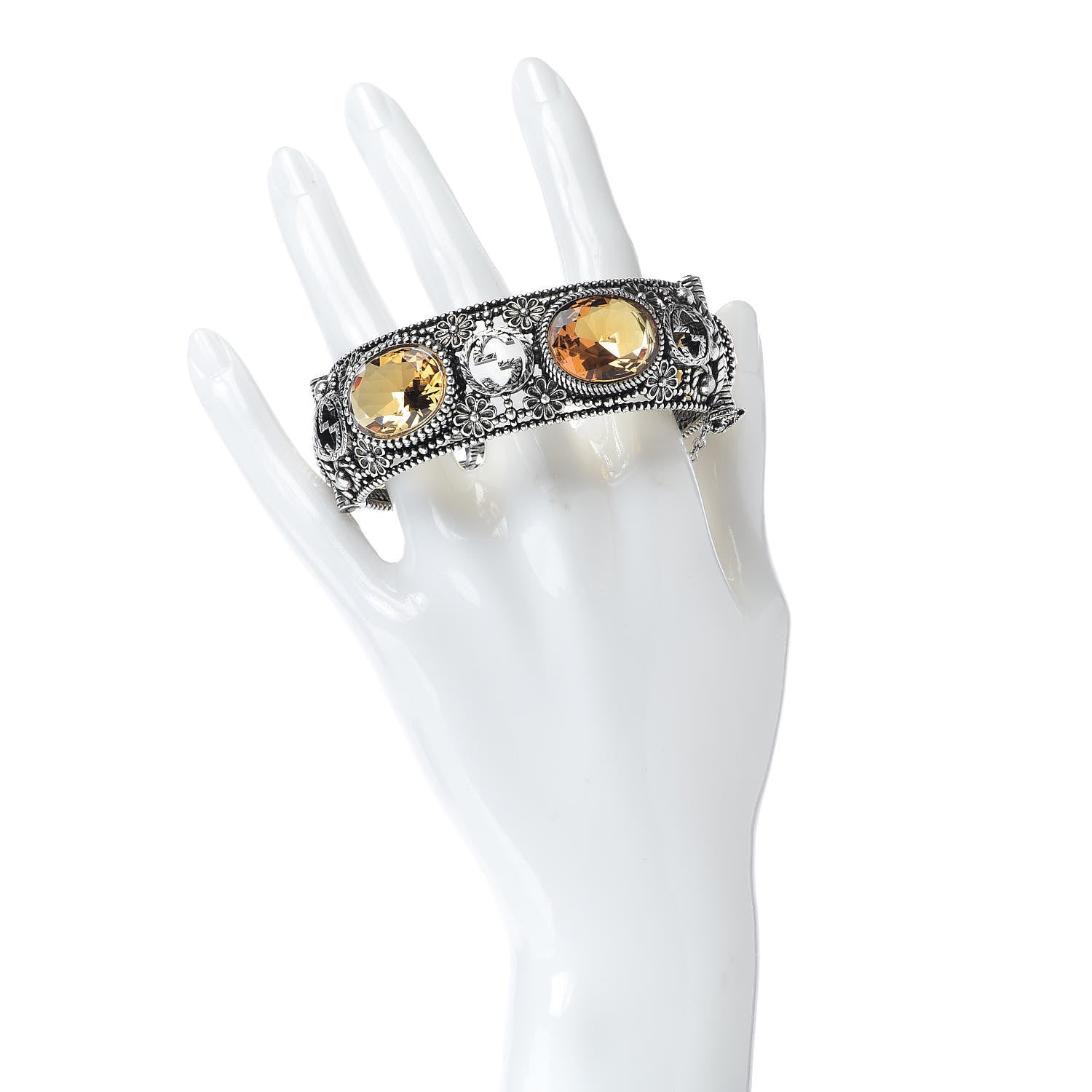 Gucci Sterling Silver Crystal Interlocking G Bangle Bracelet Yellow 2 of 4