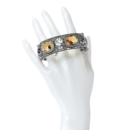 Gucci Sterling Silver Crystal Interlocking G Bangle Bracelet Yellow 2 of 4