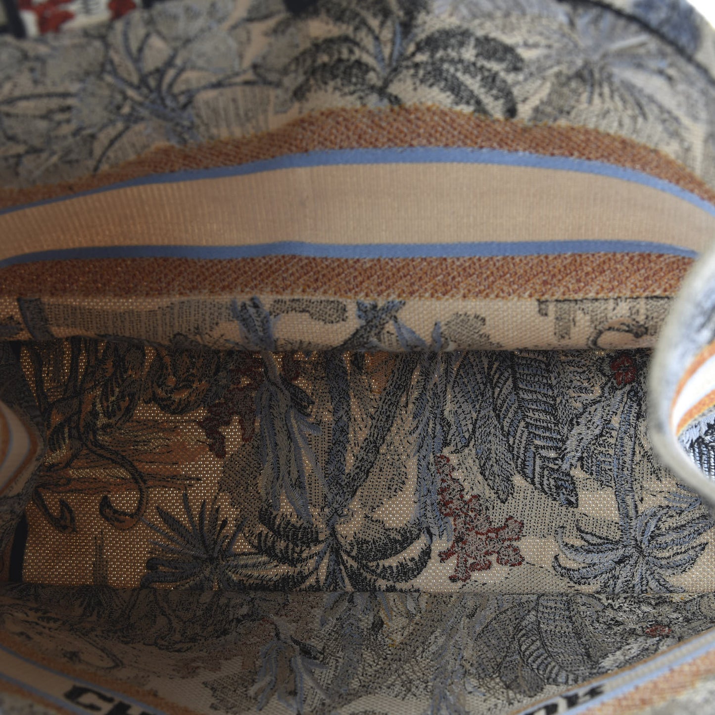 Canvas Embroidered Toile De Jouy Tropicalia Book Tote Denim Blue