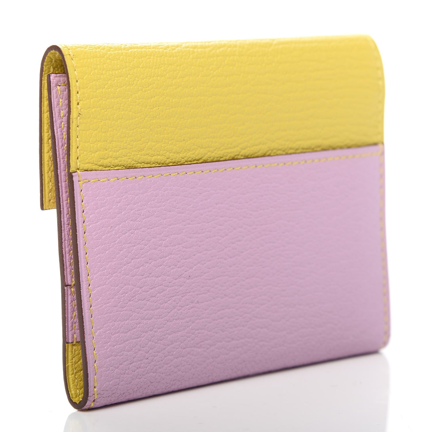 Hermes Chevre Mysore Mini Clic Card Holder Mauve Sylvestre Jaune de Naples 3 of 8