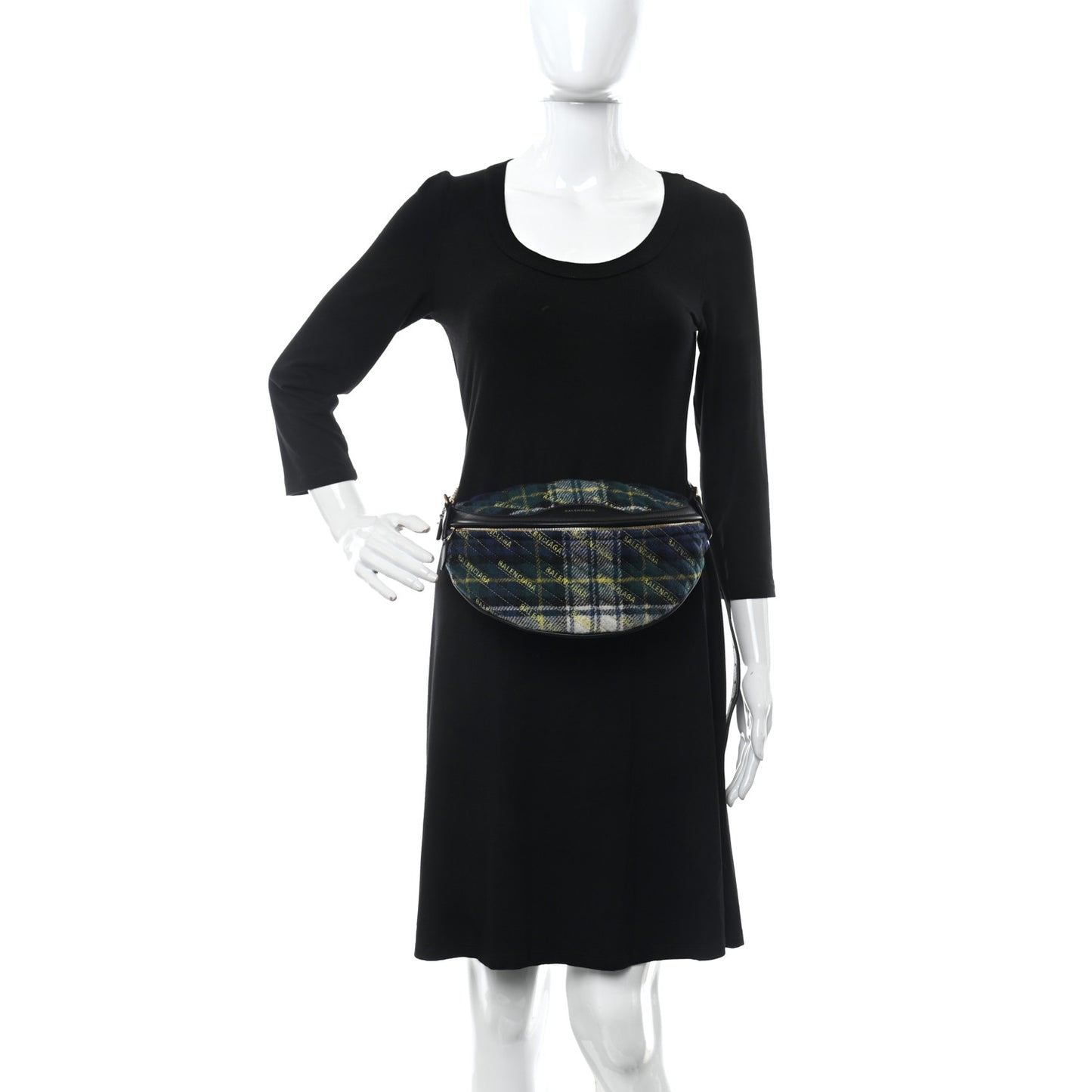 Wool Plaid Diagonal Allover Logo Matelasse XS Souvenir Belt Bag Green Blue Yellow