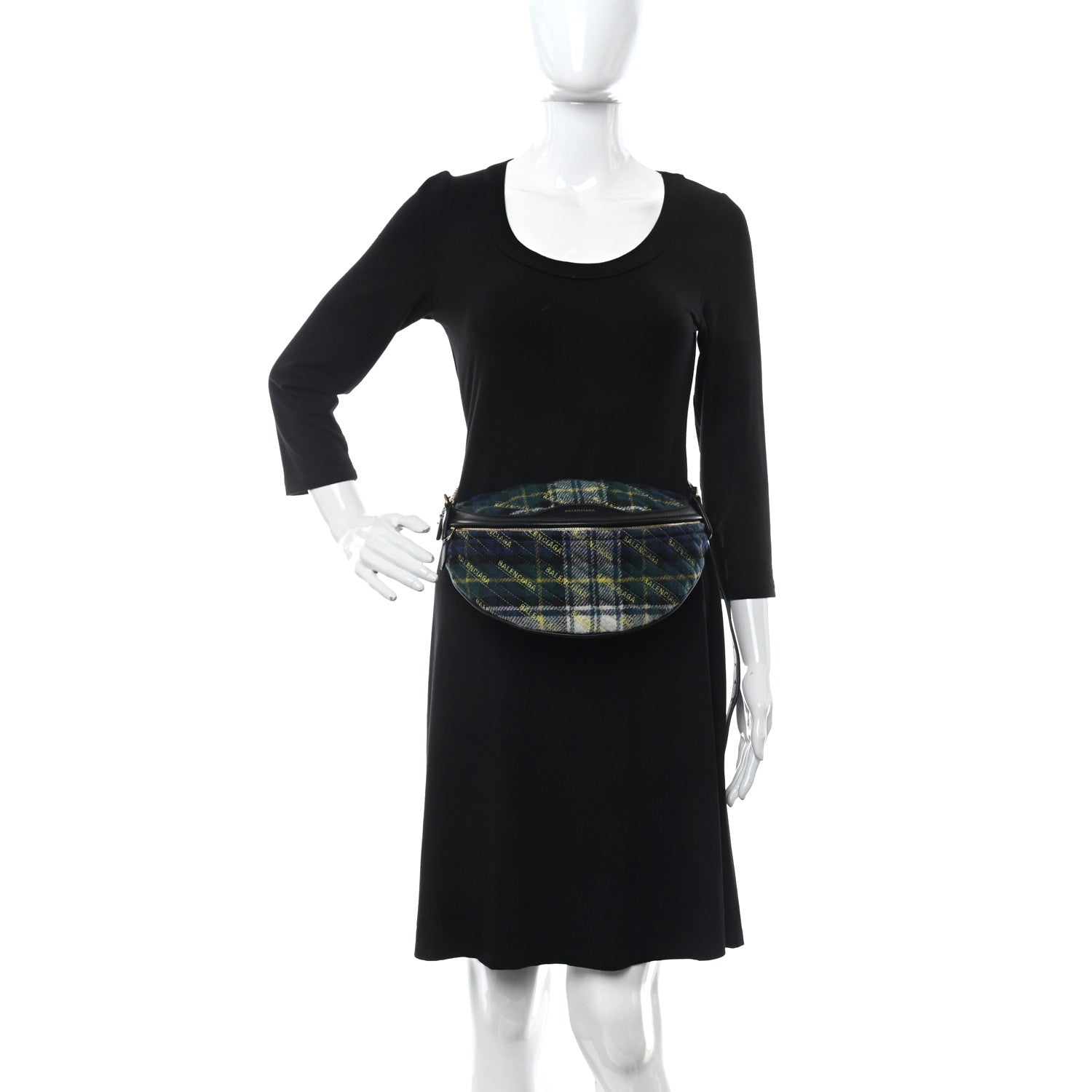 Balenciaga Wool Plaid Diagonal Allover Logo Matelasse XS Souvenir Belt Bag Green Blue Yellow 3 of 10